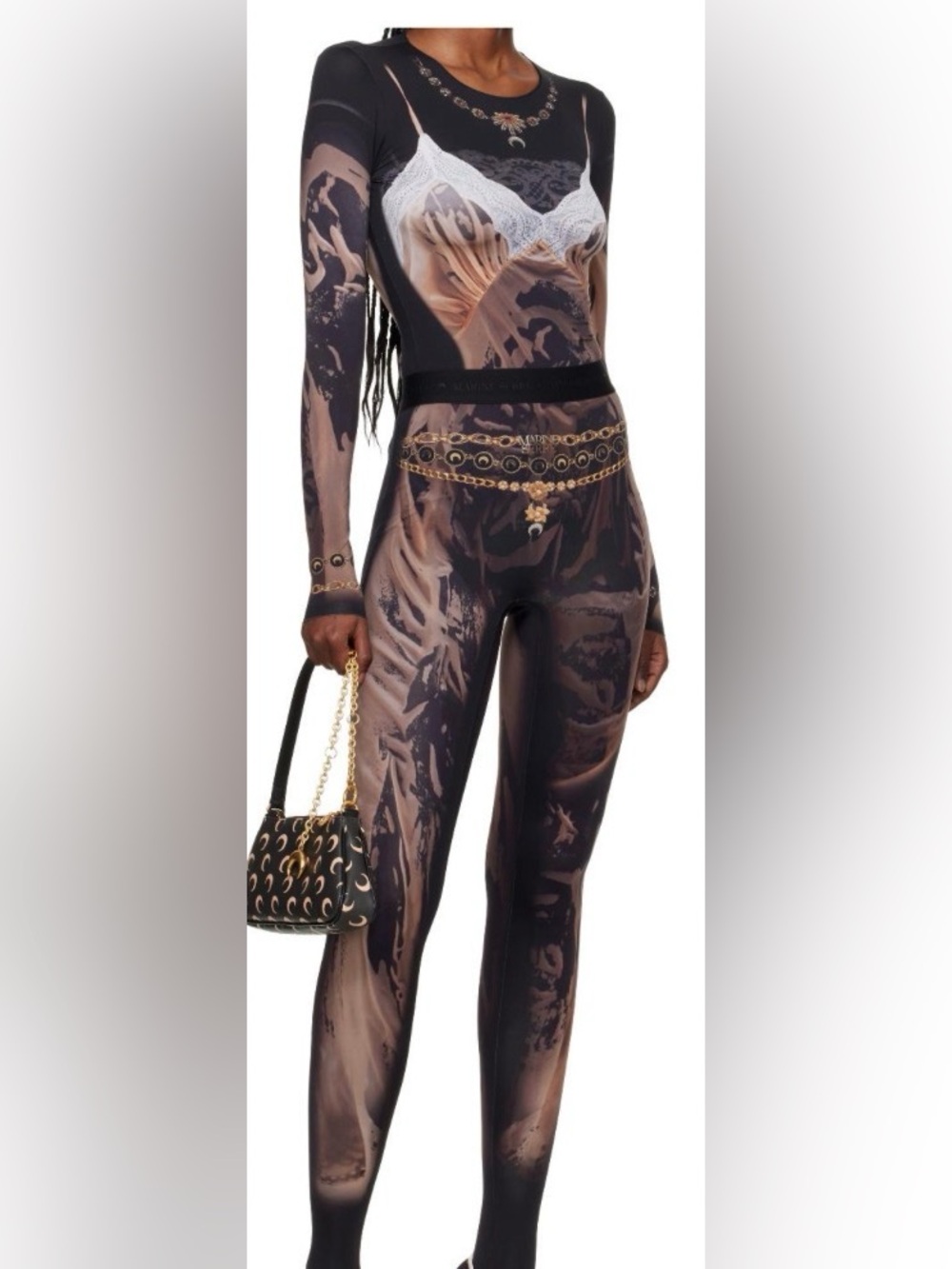 Marine sheer Women’s Lace-Trim Sheer Sleep Top in Black and Tan
